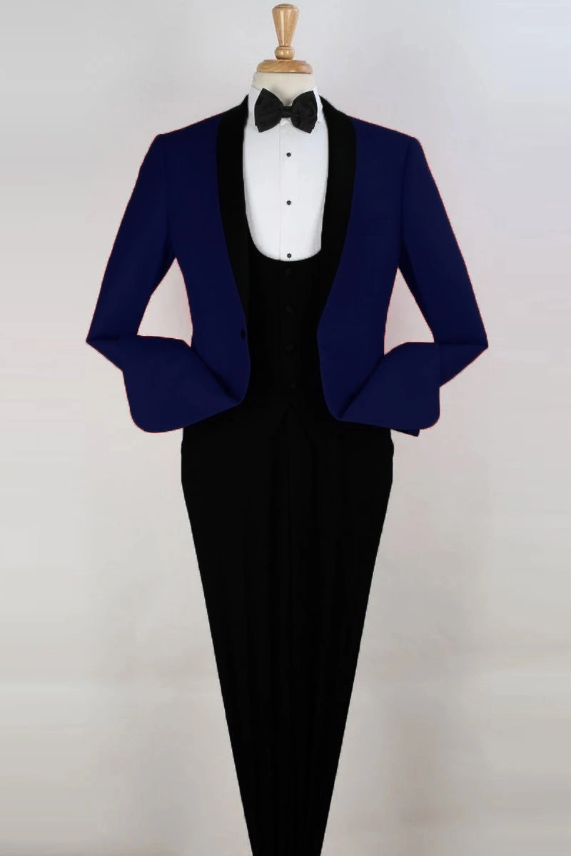 Blå elegant smoking med vest til herrer: Perfekt til fest og bryllup, stilfuld og uforglemmelig.