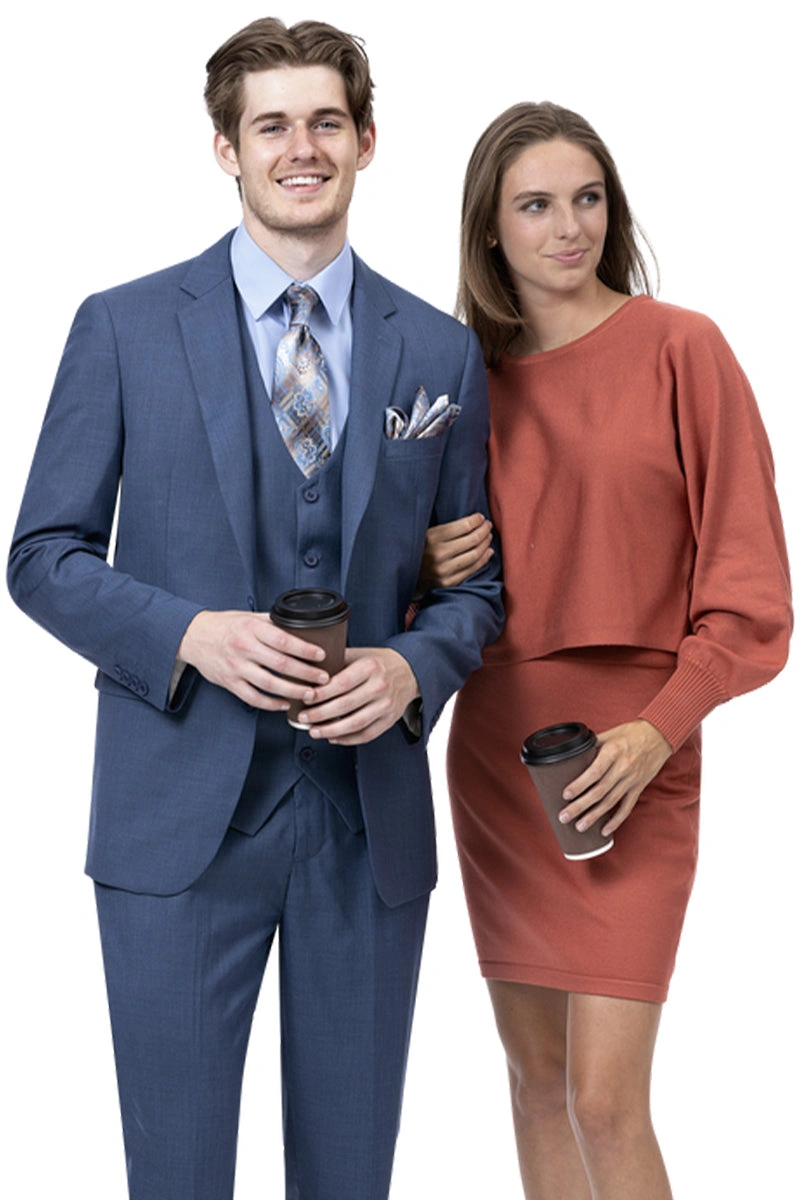 Elegant Sharkskin Suit: Natblå, Moderne, Tredele, Perfekt Til Herre, Skarp Pris!